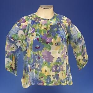 Xhilaration Floral Blouse Womens XL Pastel Pullover L/SLV Gathered Scoop Neck